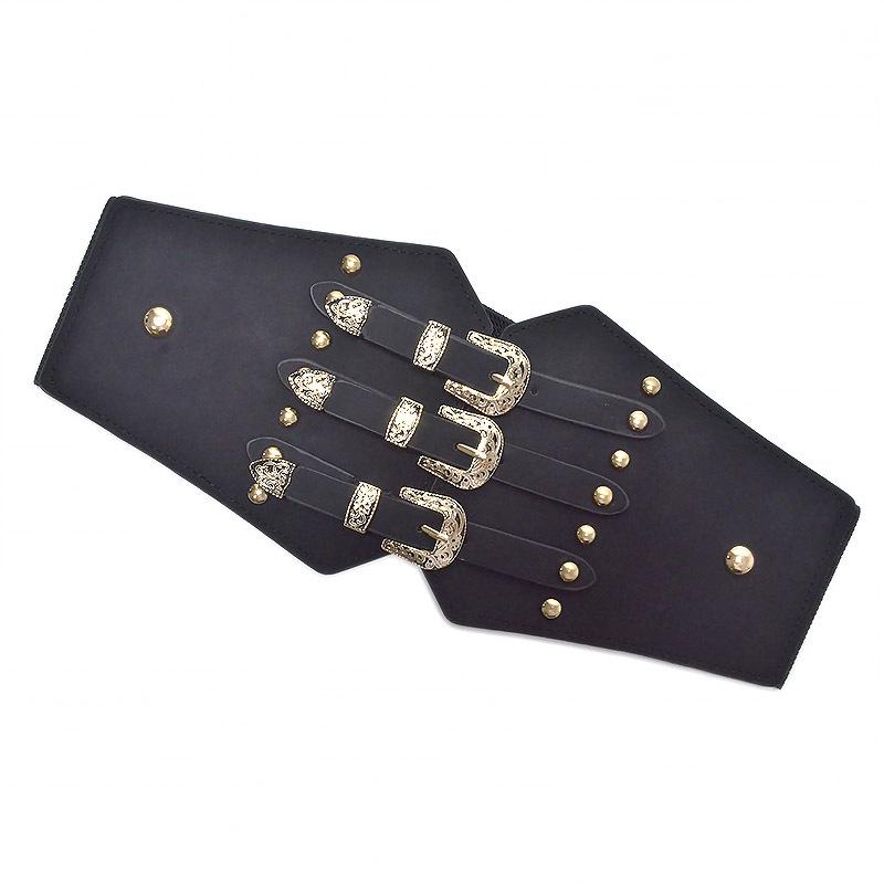 Women's Retro Faux Leather Belt with Rivet Pin Buckle - Versatile Wide Waistband Accessory