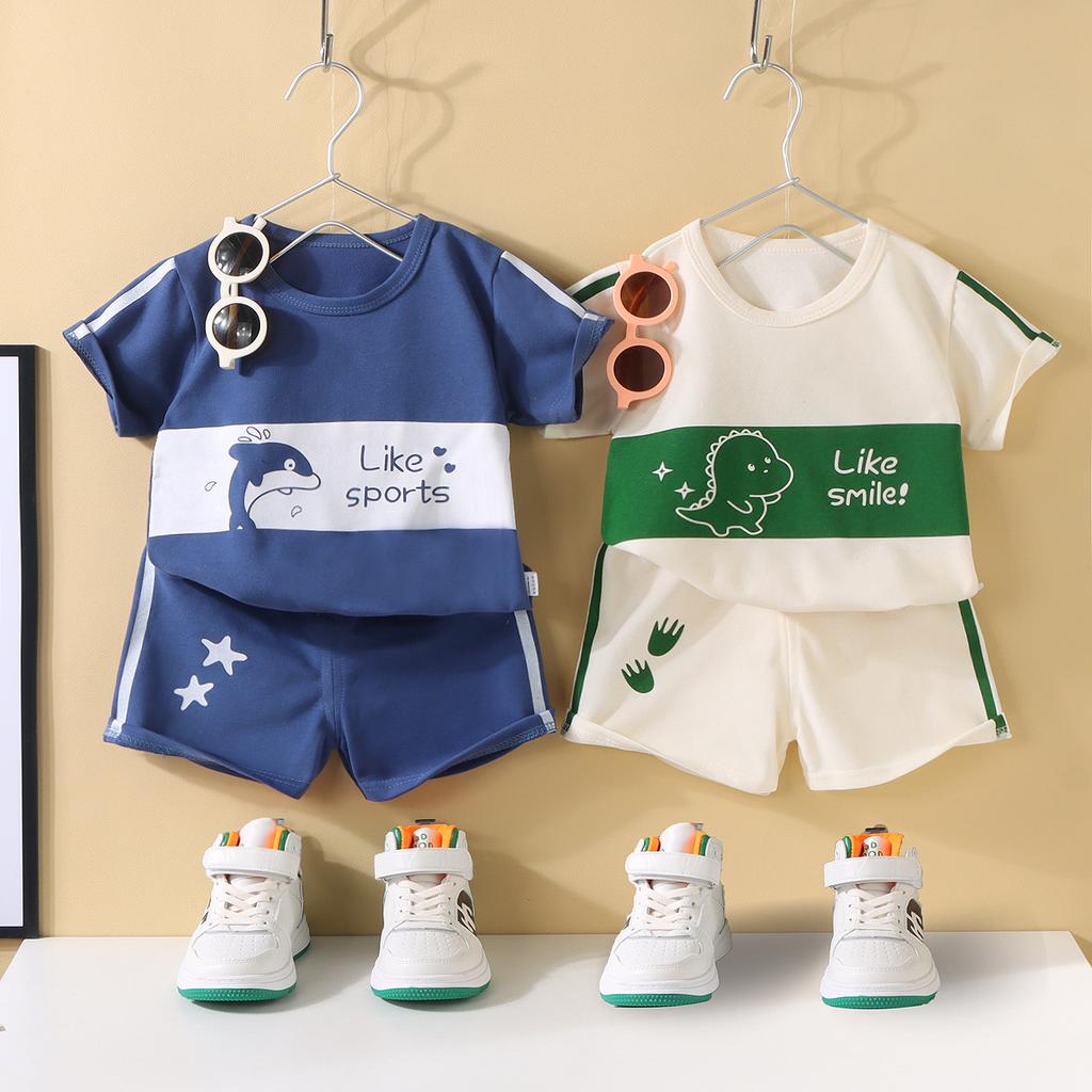 Children Short Sleeve + Shorts 2 Pieces Sets Summer Kids Clothes Boy Girl Baby Thin Cotton Tee Tracksuits Outfits