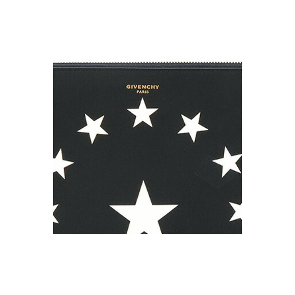 Givenchy Classic Five-Pointed Star Print Gold Logo Leather Clutch Unisex Clutch Black BK06072772-004