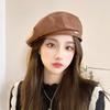 Pu Leather Hat for Women Autumn and Winter Beret British Retro Painter Hat Showing Face Small Literary and Versatile Octagonal Hat Pumpkin Hat Hat