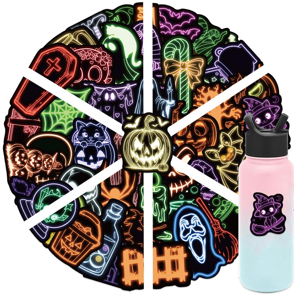 Набор из 50 неоновых наклеек на Хэллоуин - Яркий декор для повседневных предметов и электронных гаджетов