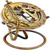 Nautical Sundial Compass 7.62cm with Display Stand Push Open Compass Antique Finish Solar