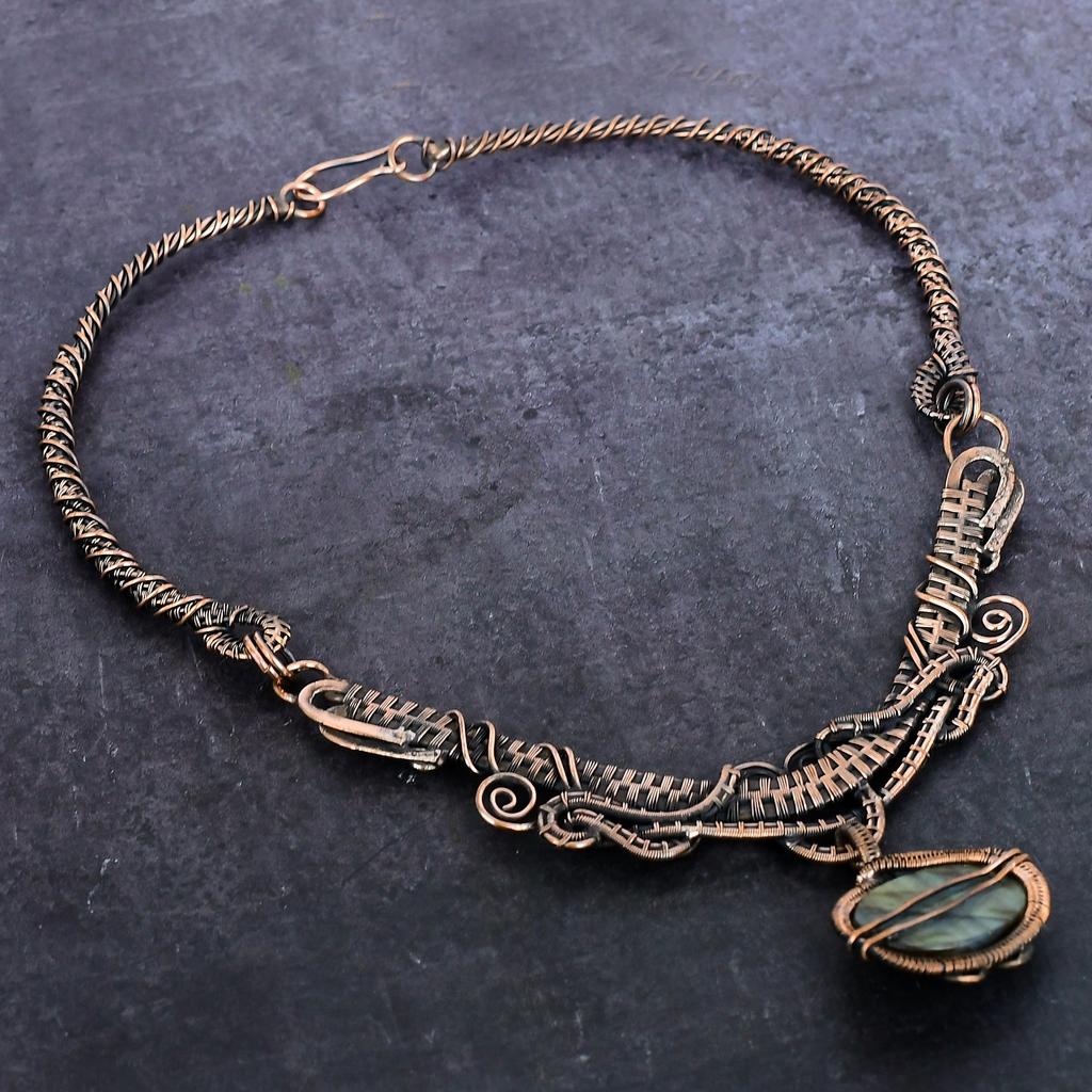 Natural Labradorite Gemstone Handmade Copper Wire Wrap Jewelry Necklace 18" B4r59