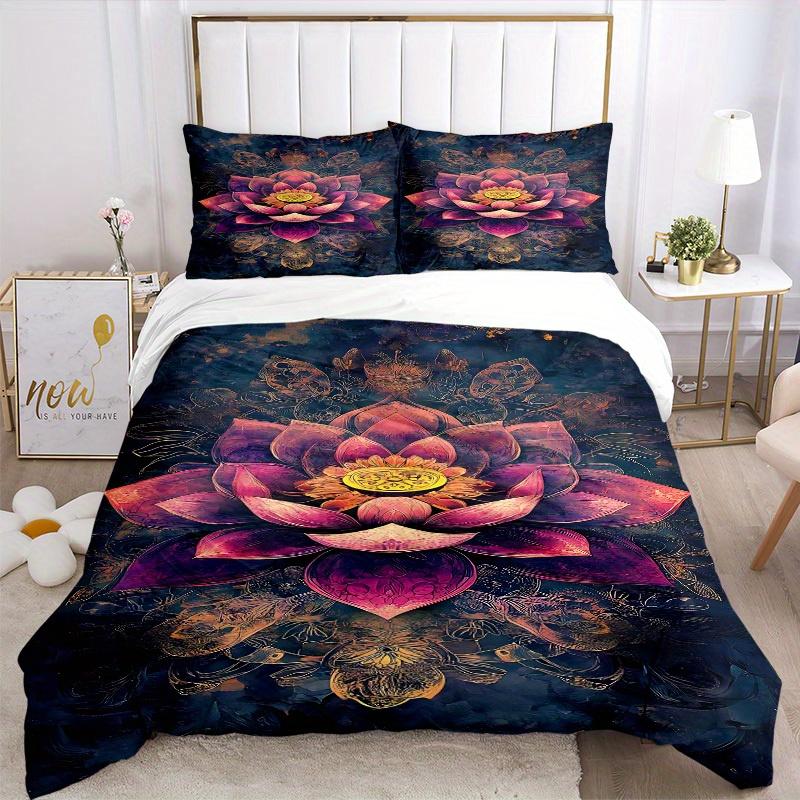 3pcs Lotus Mandala Soft Comfortable Bedding set, For Bedroom, Guest Room And Dorm, All - Season Use, High-Definition Printing121