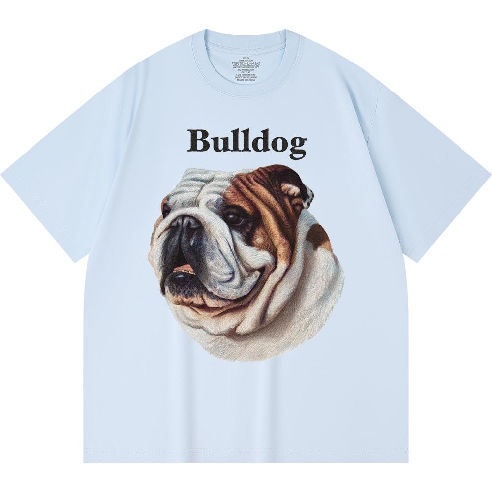 230GSM 100% Cotton T-Shirt Bulldog Print Tees Funny Harajuku Style Combed Cotton Tshirt