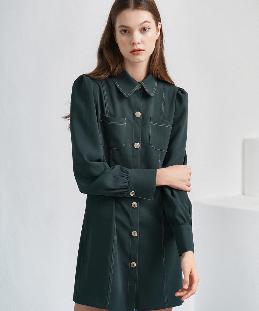 Bye Bye Seop Stitch Mini Dress Green [T13]