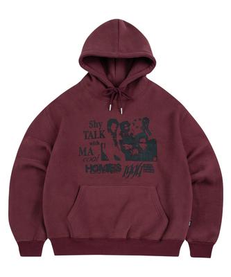 [С флисовой подкладкой/Без флисовой подкладки] Худи '1994 Homies' из персиковой кожи - Бордовый