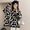 Dimanaf 2024 Плюс Размер Осеннее Пальто Женские Пуговицы Цветочные Свитера Куртка Вязание Оверсайз Повседневный Черный Стиль Свободный Кардиган Свитер