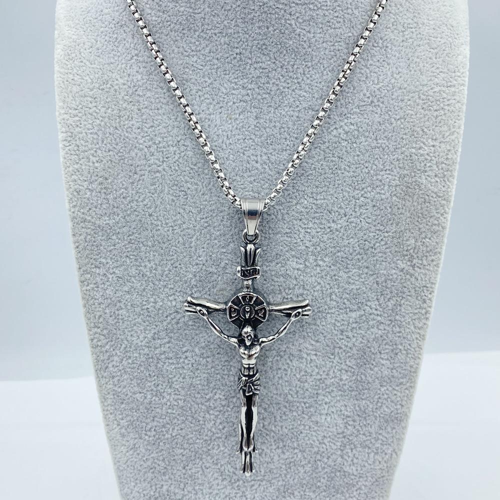 Titanium Steel Cross 70CM Long Necklace Pendant Retro Hip Hop Punk Style Necklace