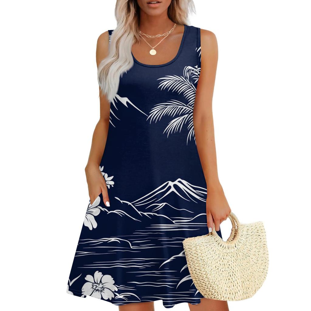 Women's Casual Fashion U-neck Sleeveless Print Dress