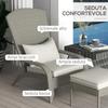 Garden Chair with Footrest and Padded Cushions, in Rattan and Steel, 64x82x89 cm, Grey and Cream