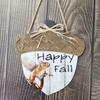 Door Pendant Squirrel Craft Happy Print Acorns Shape Wood Fall Hanging Ornament for Home