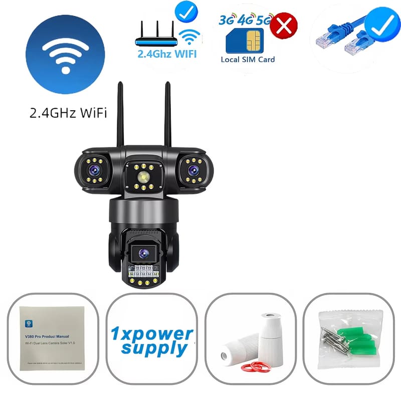 12-мегапиксельная тройная камера IP66 с ночным видением и функцией обнаружения человека с помощью искусственного интеллекта, WiFi-камера видеонаблюдения V380 Pro 4G, SIM-карта, IP-камера безопасности