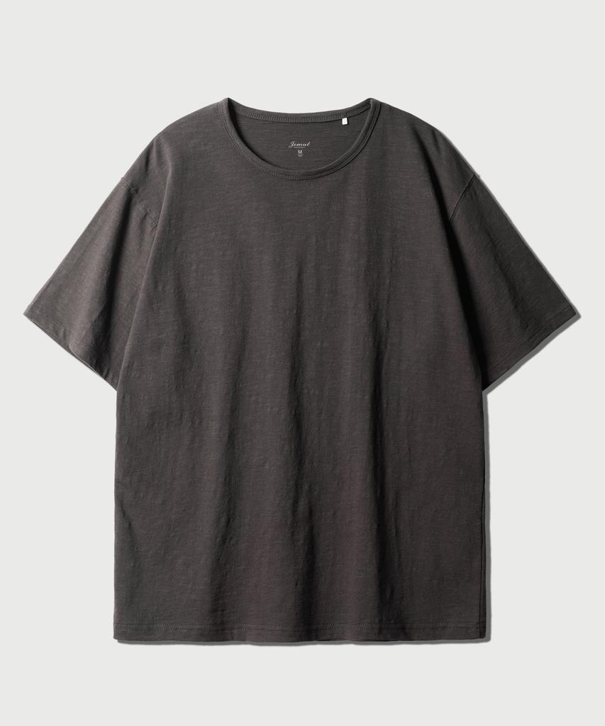 JEMUT Slub Half U-Neck Short Sleeve T-Shirt Dark Gray Oyst2636