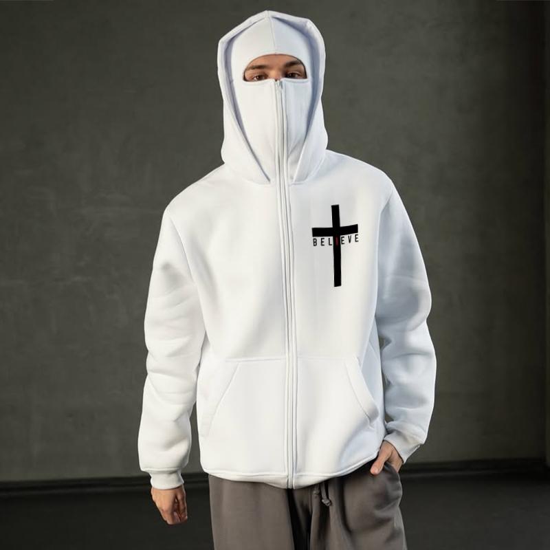 Мужская зимняя свободная толстовка с капюшоном Harajuku Printed Sportswear Retro Mask Style Fashion Coat