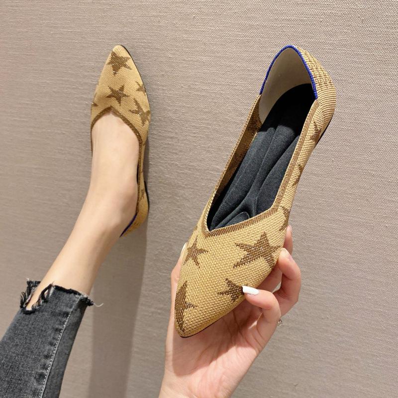 BEIFEITI~ Новые вязаные туфли с геометрическим узором, вязаные туфли с острым носком и неглубоким вырезом, женские