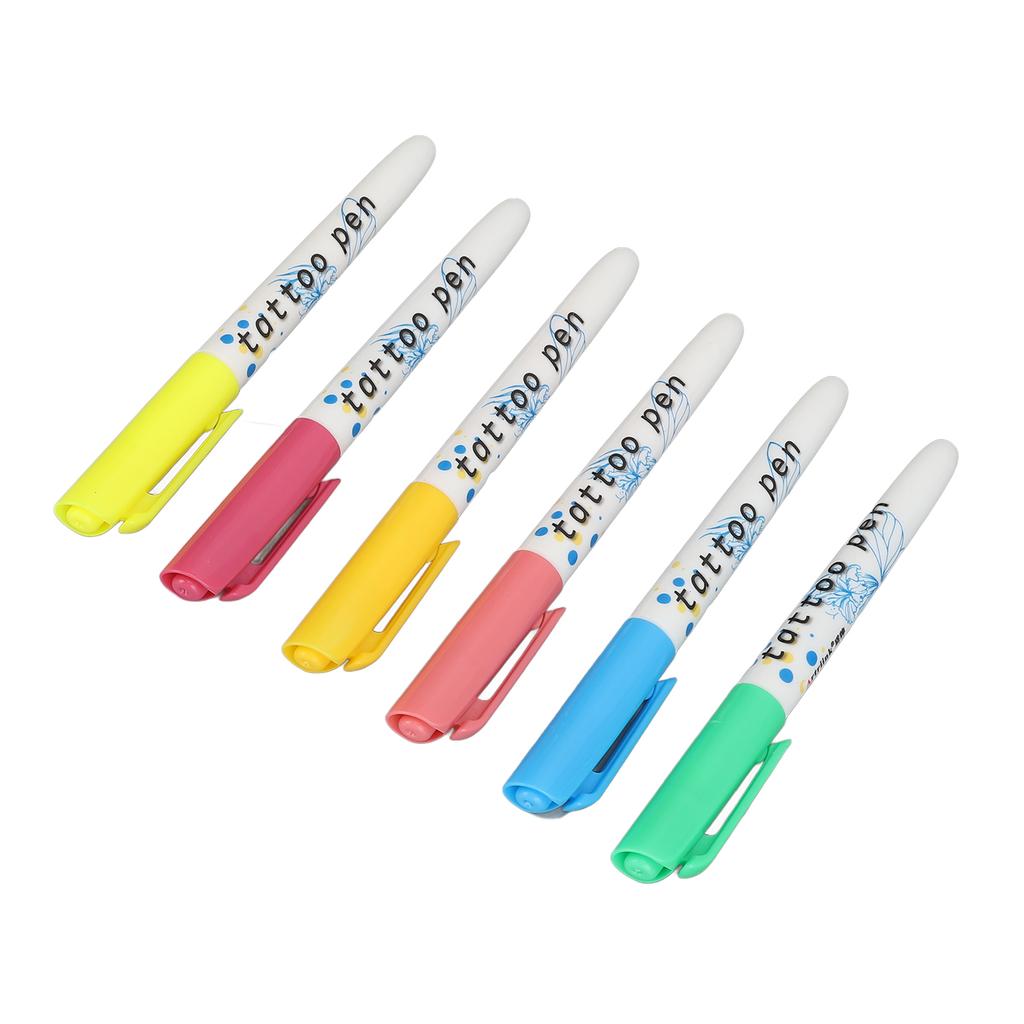 6 шт. 0,5 мл Маркер для татуировок на коже Неоновый зеленый Оранжевый Розово-красный Небесно-голубой Желтый Розовый Временная краска-маркер для боди-арта на лице и теле
