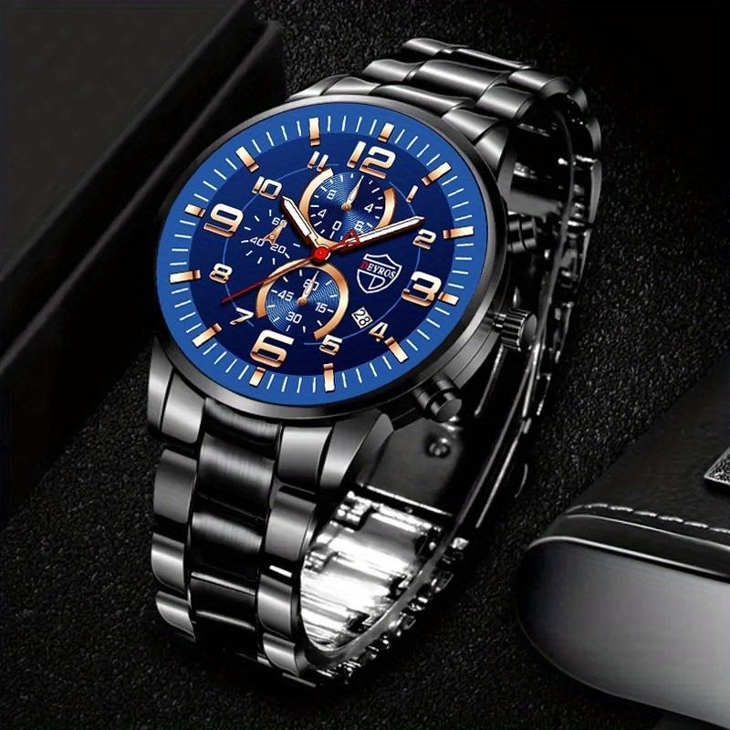 2 шт./комплект, модные мужские кварцевые часы с календарем, повседневные мужские наручные часы из нержавеющей стали и браслет, лучшие подарки для него