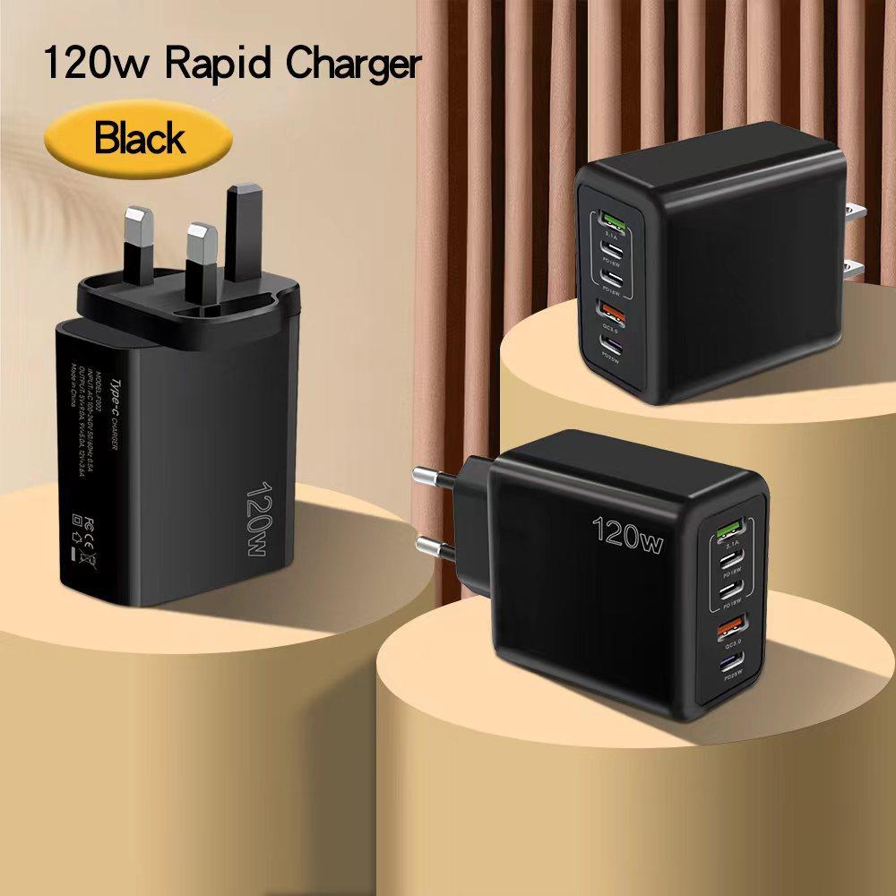 120W Mobile Phone Fast Charging Charger Type-c European PD + USB Suitable for Apple 15 Multi-port Charging Head