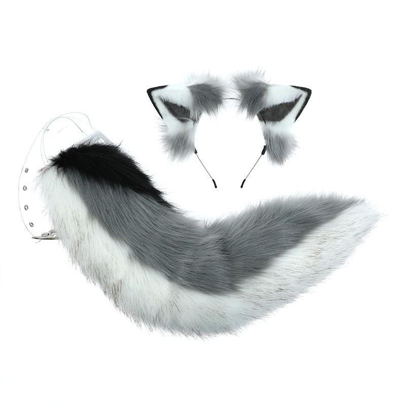 Fluffy Husky Dog Ear Headband Tail Set Cosplay Anime Convention Costume Accessory