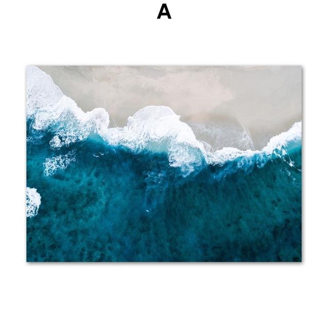 Морской пейзаж Плакат Холст Картина Nordic Blue Картина Приморская церковь Средиземноморский принт Настенная картина для декора гостиной Без рамки