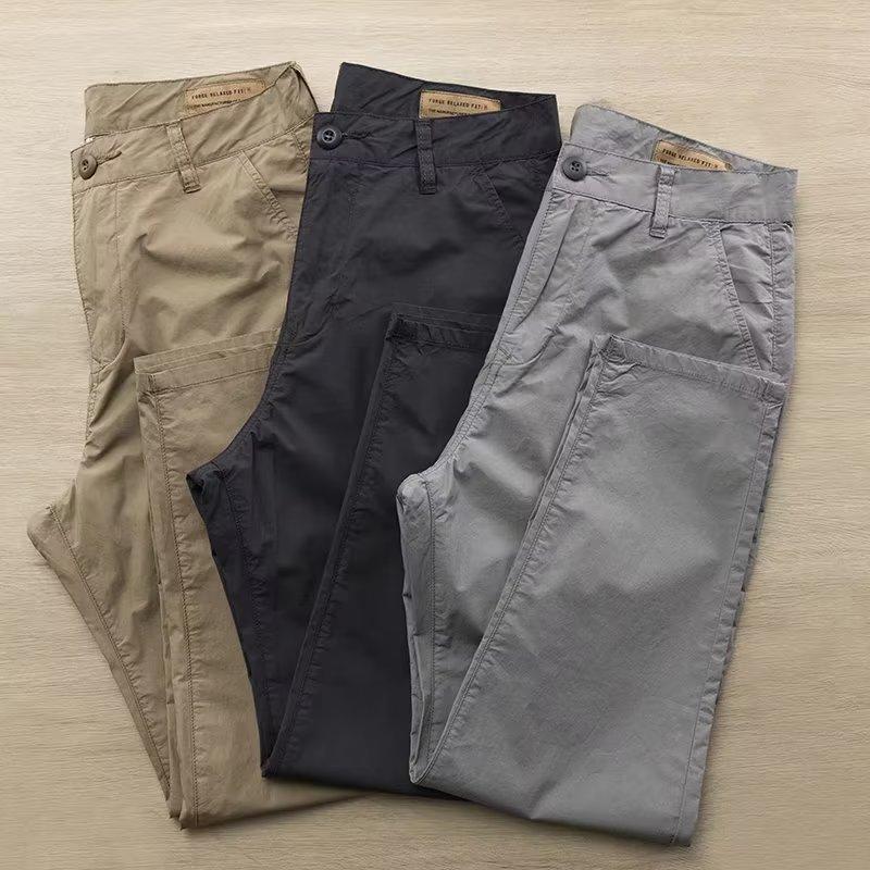 Versatile Solid Color Workwear Casual Pants Summer Loose Straight Leg Cropped Pants Men's Pants