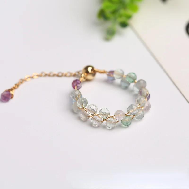 Natural Crystal Ring For Women Agate Tourmaline Moonstone Pearl Faceted Adjustable Winding Wire Ring Wedding Jewelry