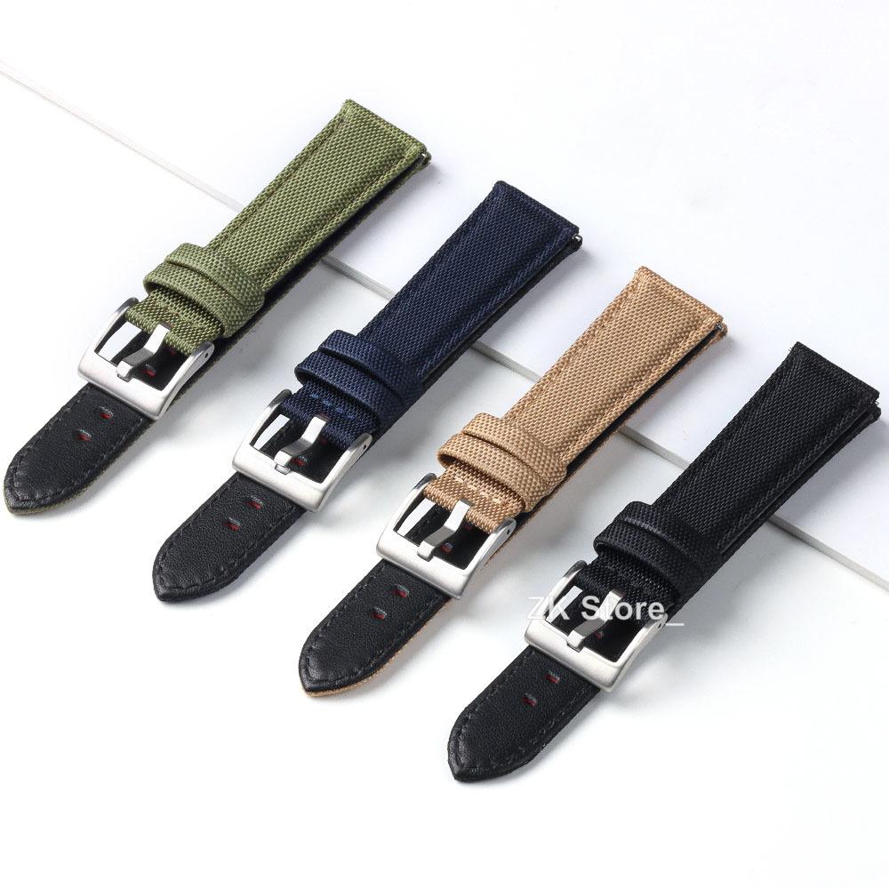 20mm 22mm Woven Nylon+Leather Watch Band Army Woven Canvas Fabric Replacement Straps for Military Sport Quick Release Wristband
