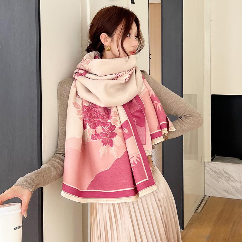 Korean Printed New Fashionable Imitation Cashmere Scarf, Student Dual-purpose Air-conditioned Shawl, Thickened Double-sided Scarf