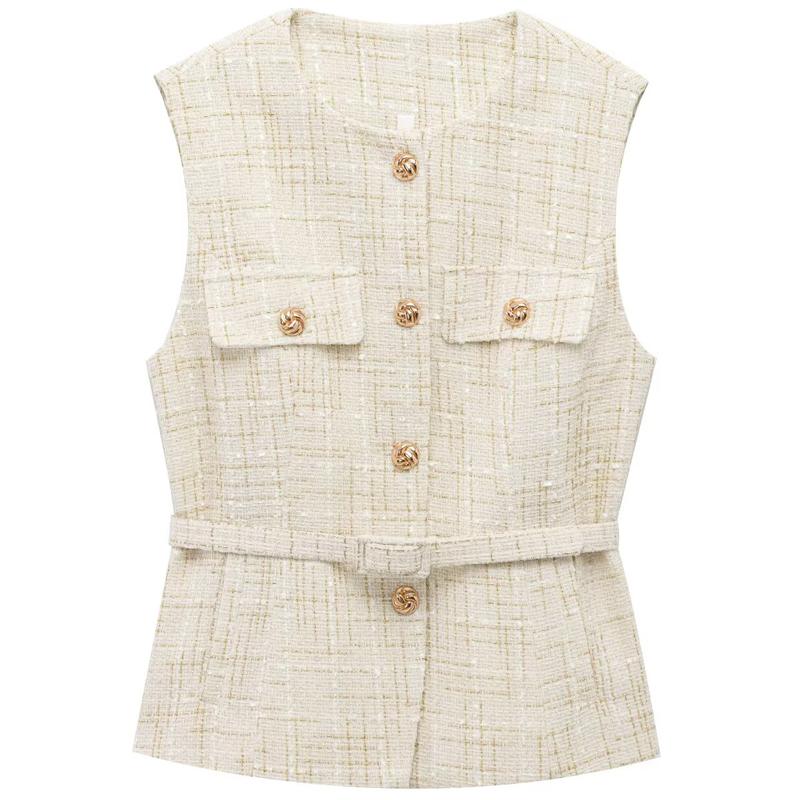 HXAO Women's Vest Summer 2025 Blue Off White Black Vest Textured Waistcoat Woman Button Sleeveless Vest Women Fashion Outerwears