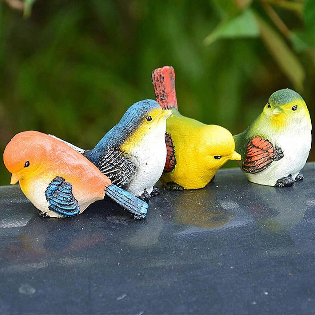 Resin Bird, 4 Pieces Garden Bird Figurines, Resin Birds Animals Figurine, Garden Yard Lawn Decoratio