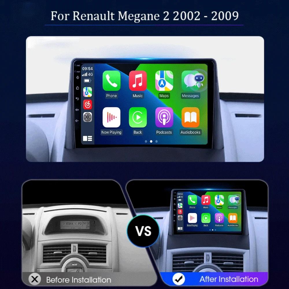 Android 14 Carplay Auto Для Renault Megane 2 2002 2003 2004 2005 2006 2007 2008 2009 Мультимедийный Автомагнитола Плеер WIFI+4G Стерео