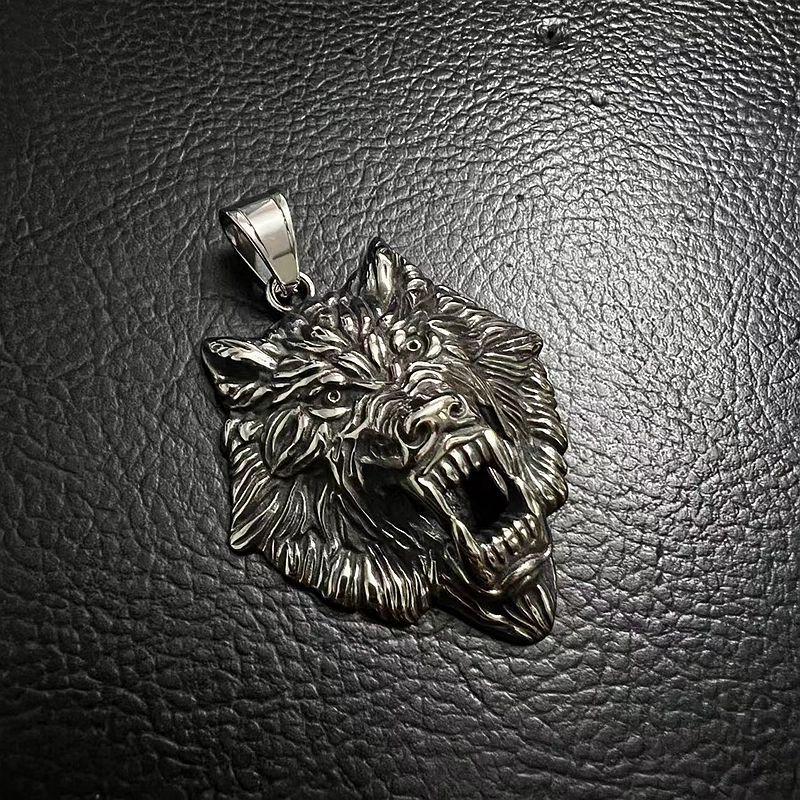 Stainless Steel Nordic Viking Wolf Head Titanium Steel Pendant Gold Plated Necklace