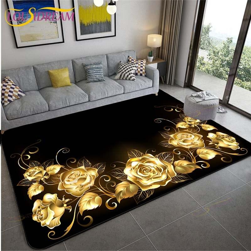 Золотые/красные розы, цветы, 3D-печать, ковры, свадебный декор, большие коврики, ковер на День святого Валентина, домашний большой ковер, подарок для комнаты девушки, напольный коврик