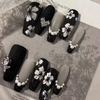 10pcs/set Purely Handmade Phototherapy Wearable Nails Black Rose Wearable Nails Finished Product Reusable Nail Stickers