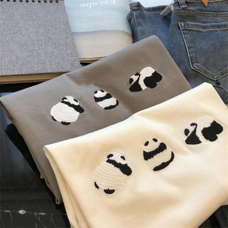 Women's Short Sleeve T-Shirt Summer Fashion Panda Embroidery Cotton T-Shirt Women's Casual Loose Design Tops Japanese Y2k Kawaii