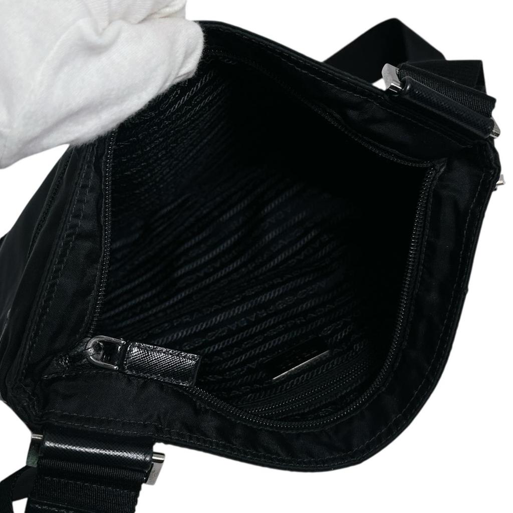 PRADA Diagonally hung Triangle logo Shoulder Bag Nylon black unisex Used