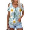 Женская летняя модная повседневная футболка с цветочным принтом, открытыми плечами, V-образным вырезом и короткими рукавами