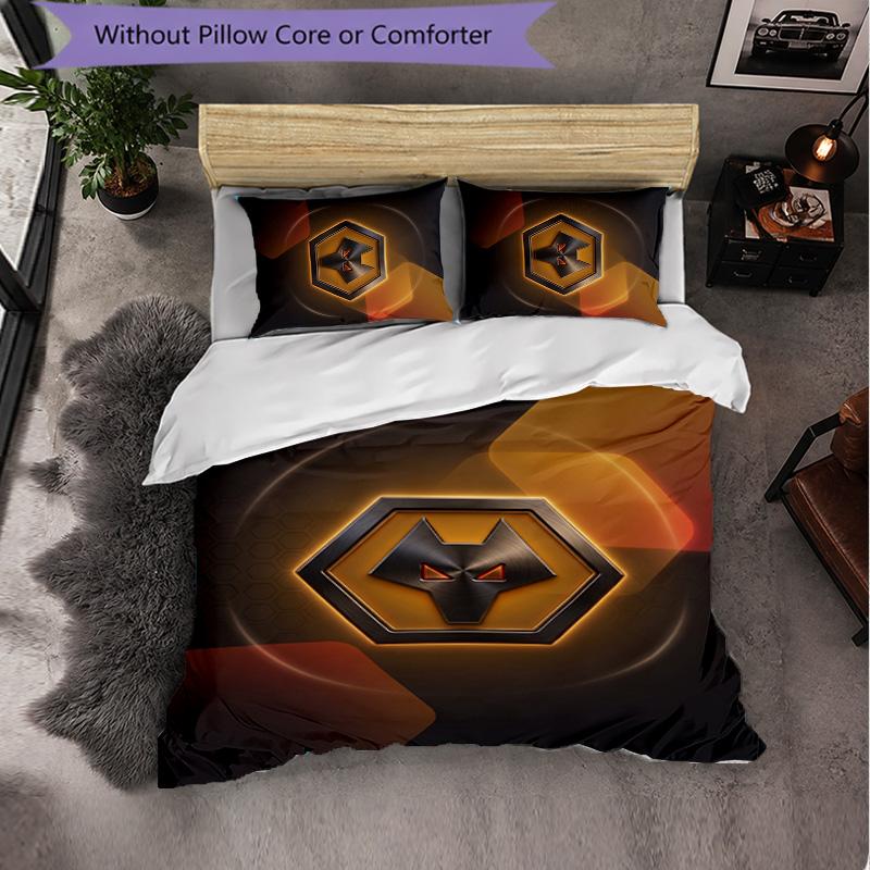 Wolverhampton Wanderers Football 3 Piece Bedding Set Soft Duvet Cover Set with Pillowcases Printed Bedroom Decor Set for Home
