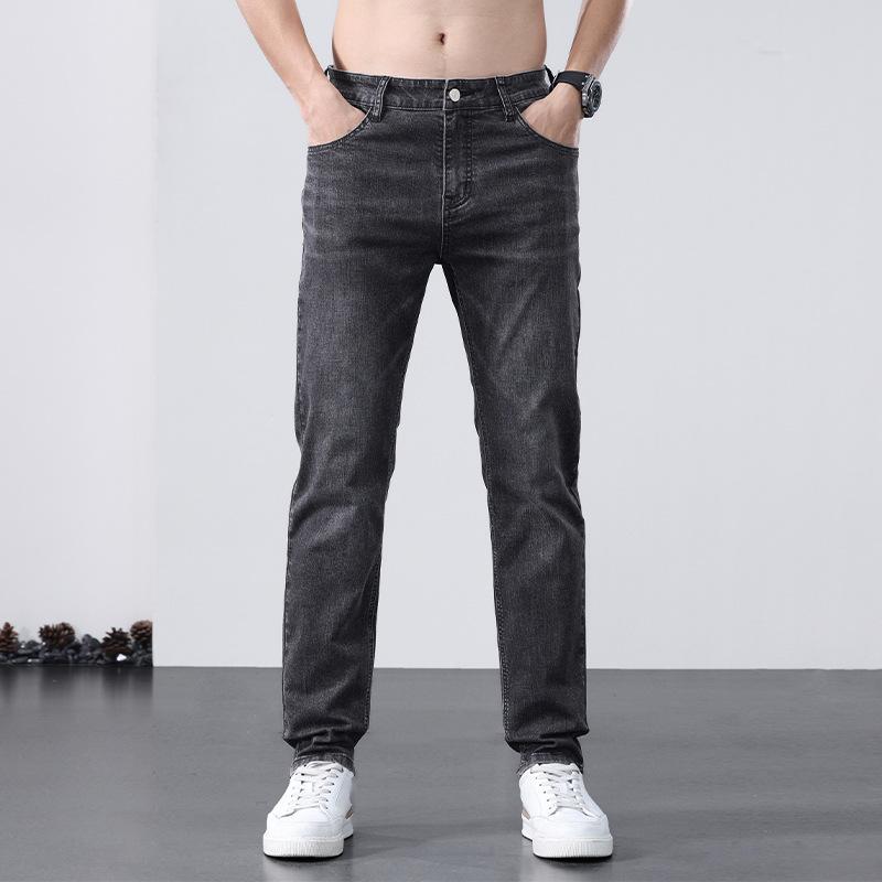 Весенне-летние новые мужские джинсы и брюки из чистого хлопка, облегающие, прямые, стрейч, мужские