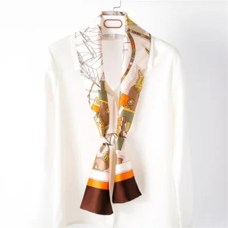 Хиджаб Натуральный Длинный Шелк Женский Принт Элегантные Шейные Платки Лента для Волос Головная Повязка Завязка Украшение Ручки Сумки Фуляр Воротник Косынка