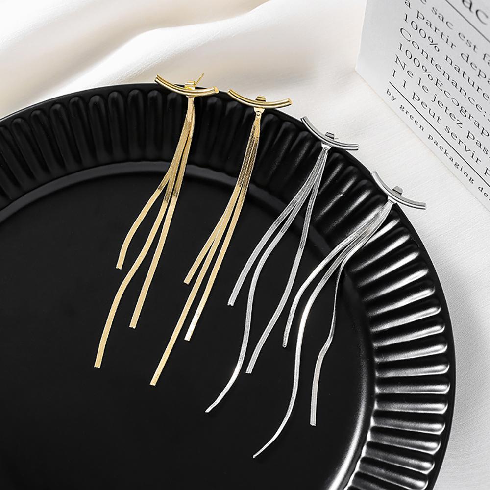 17KM Серьги-гвоздики Foxanry для предотвращения аллергии, элегантные украшения, очаровательные женские модные элегантные цепочки с кисточками, геометрические свадебные аксессуары