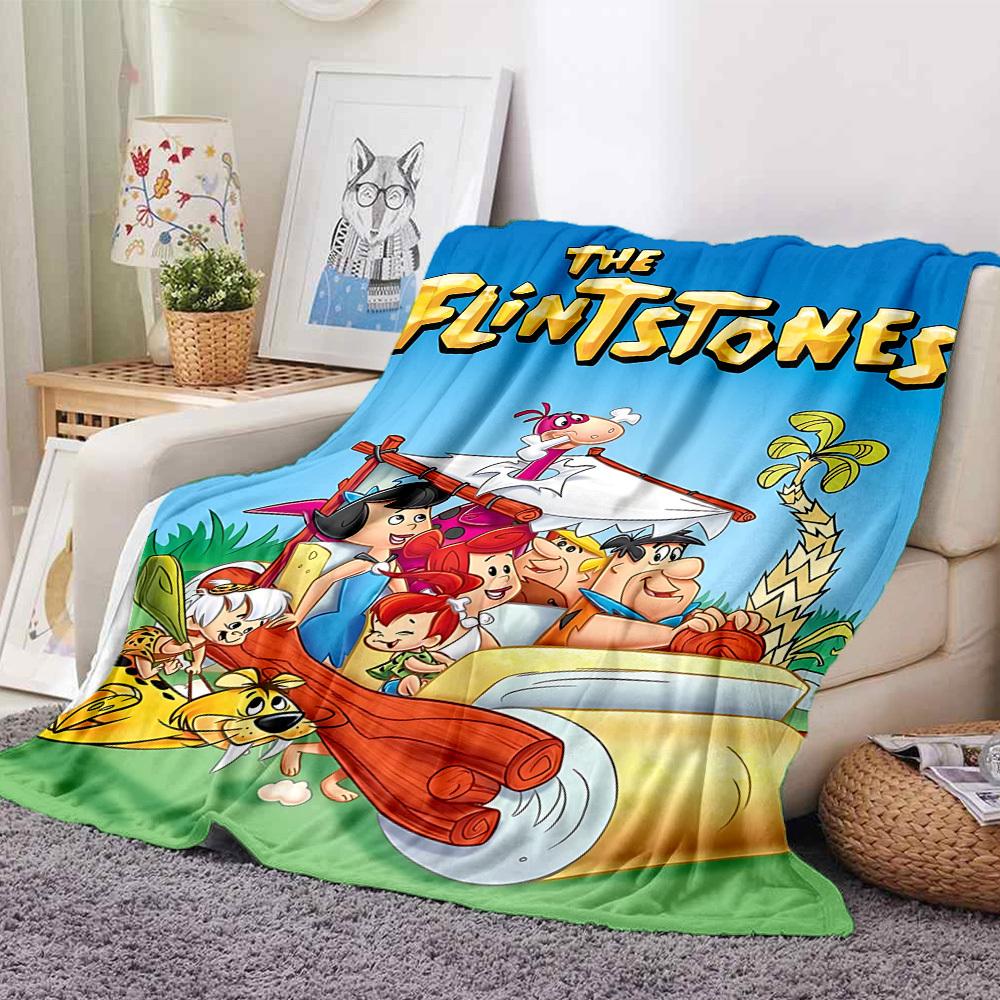 1pc Flintstones Family Flannel Throw Blanket HD Printed Lightweight Soft Warm All Season Blanket for Sofa, Bed, Travel, Camping Machine Washable