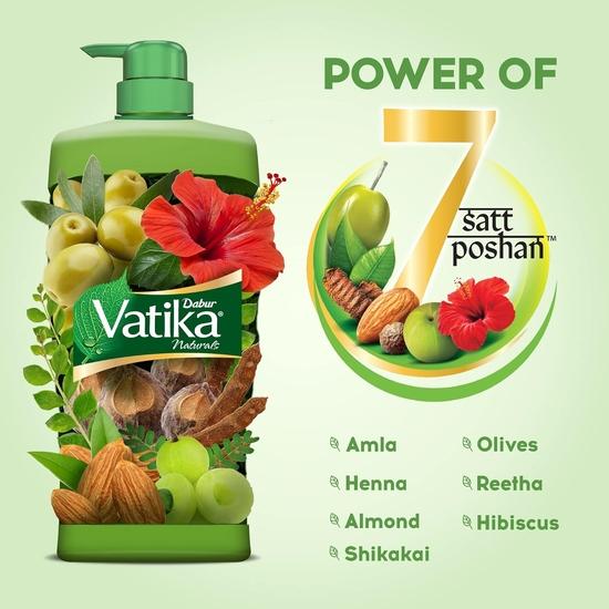 Dabur Шампунь Vatika Health - 1 л | С 7 натуральными ингредиентами | Для гладких, блестящих и напитанных волос | Восстанавливает поврежденные волосы, контролирует пушистость