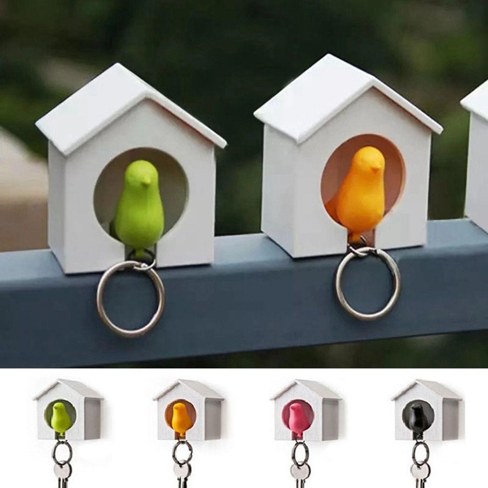 Wall Mounted Sparrow House Keychain Birdhouse Shape Key Hanger Creative Sparrow Key Holder Home