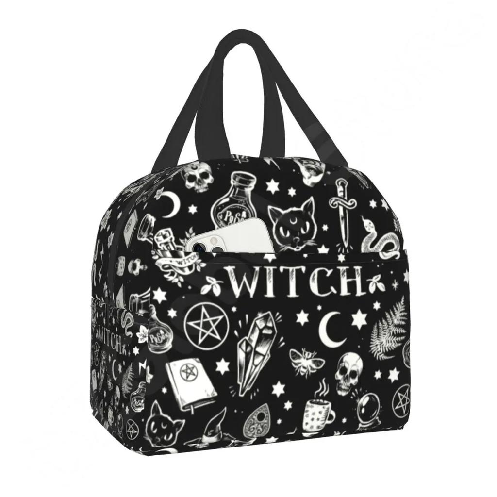 Узорная изолированная сумка для обеда для школы, офиса, Хэллоуина, черепа кошки, герметичный охладитель, термобокс для бенто для женщин и детей