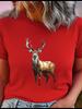 Unisex Polyester Summer Top with Stag Print Loose round Neck Short Sleeve Fashion for Astrology Lovers