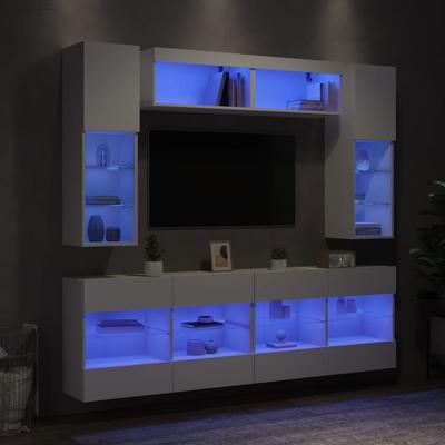 Vidaxl 6-Cz. Zestaw Szafek Tv Z Oświetleniem Led, Biały