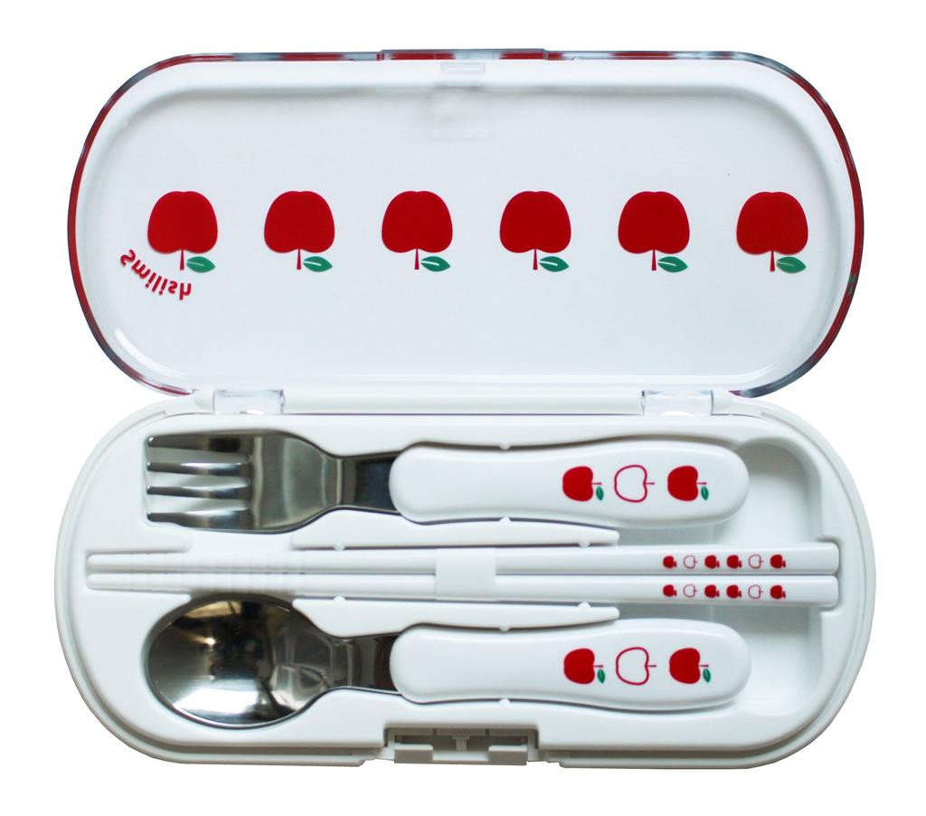 SMILISH Cutlery Set Fork with Name Apple Pattern Made In Japan (Chopsticks, Spoon, Sticker)