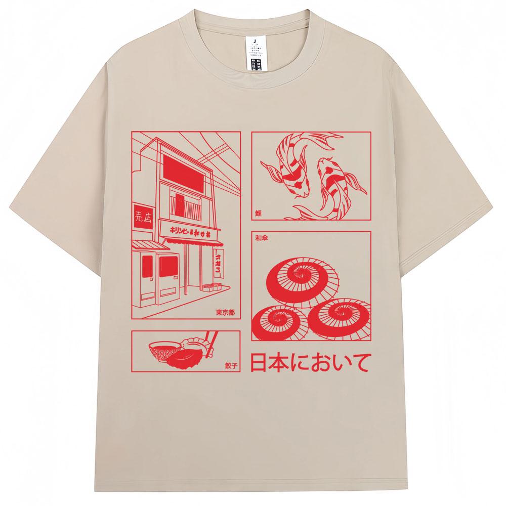Japanese Style Hokkaido Wave Vintage Tshirt Men Women Harajuku Fashion High Quality T Shirts Oversized Cotton Summer Tee Shirt